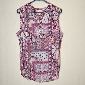 Cynthia Rowley Tank Top Women’s Large Floral Paisley Sleeveless Sheer